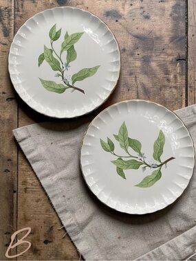 MidCentury W.S.George Bolero Green Valley Gray Flowers 10” Dinner Plates Set